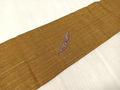 平和屋着物●中国三大刺繍　総相良刺繍　九寸名古屋帯　紬地　成り物　桑染色　正絹　逸品　CABJ0584vp