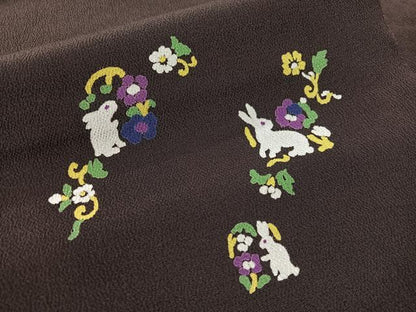 平和屋着物●九寸名古屋帯　花兎　鬼しぼ縮緬　正絹　逸品　CABJ0585vp