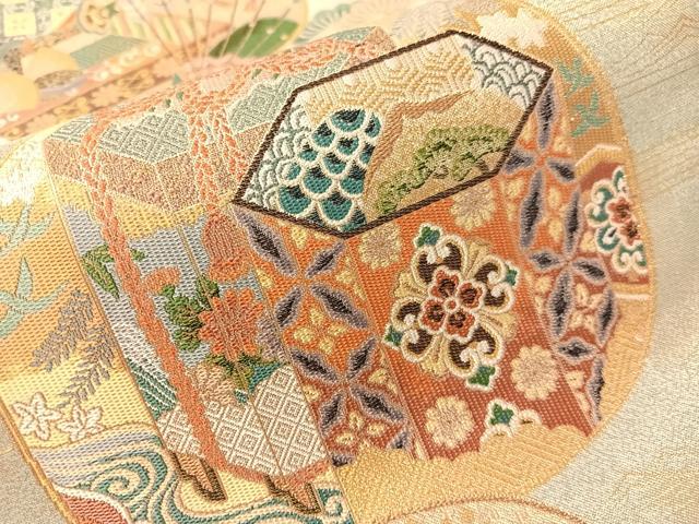 平和屋着物●六通柄袋帯　歌絵物語　須磨夢浮橋　鈴虫明石紅葉賀　金糸　正絹　逸品　CABJ0586vp