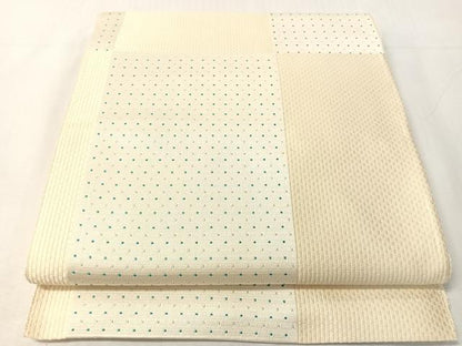 平和屋着物●八寸名古屋帯　市松文様　銀糸　正絹　逸品　未使用　CABJ0590vp