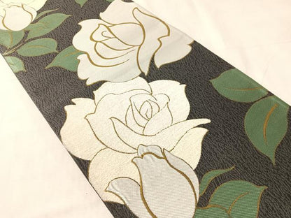 平和屋着物●両面　両方向　全通柄袋帯　モール　薔薇　正絹　逸品　CABJ0592vp