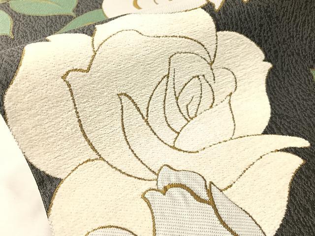 平和屋着物●両面　両方向　全通柄袋帯　モール　薔薇　正絹　逸品　CABJ0592vp