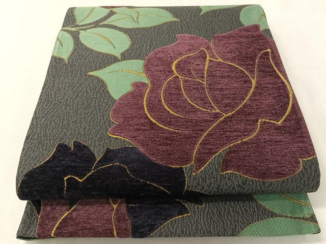 平和屋着物●両面　両方向　全通柄袋帯　モール　薔薇　正絹　逸品　CABJ0592vp