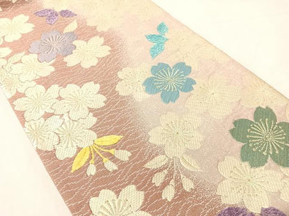 平和屋着物●両面　六通柄袋帯　モール　舞桜　金糸　正絹　逸品　CABJ0594vp