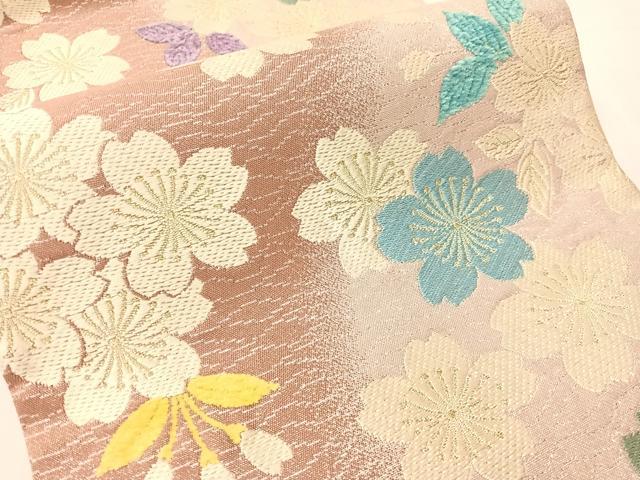 平和屋着物●両面　六通柄袋帯　モール　舞桜　金糸　正絹　逸品　CABJ0594vp