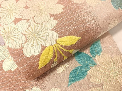 平和屋着物●両面　六通柄袋帯　モール　舞桜　金糸　正絹　逸品　CABJ0594vp