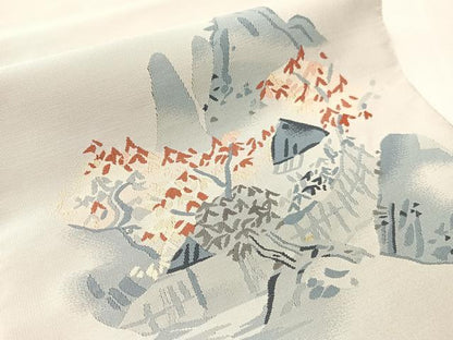 平和屋着物●爪掻き本綴れ　八寸名古屋帯　風景文　正絹　逸品　CABJ0598vp