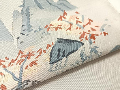 平和屋着物●爪掻き本綴れ　八寸名古屋帯　風景文　正絹　逸品　CABJ0598vp