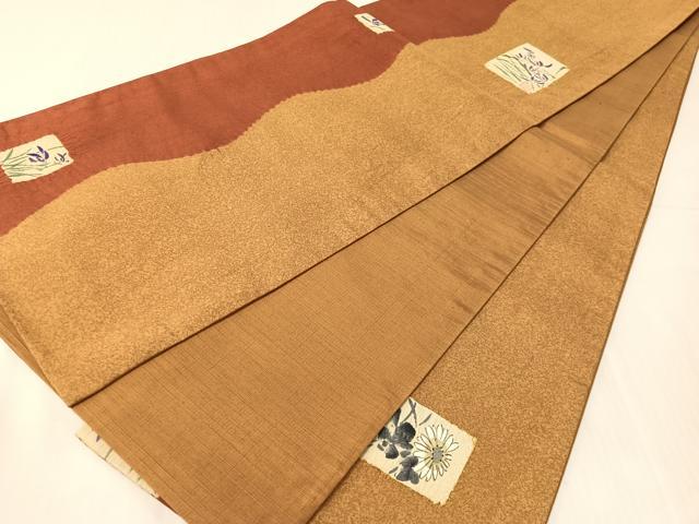 平和屋着物●本場縞大島紬地　全通柄袋帯　作家物　手描き　絞り　色紙花文　金彩　正絹　逸品　CABJ0599vp