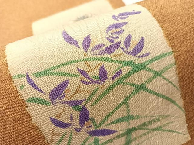 平和屋着物●本場縞大島紬地　全通柄袋帯　作家物　手描き　絞り　色紙花文　金彩　正絹　逸品　CABJ0599vp