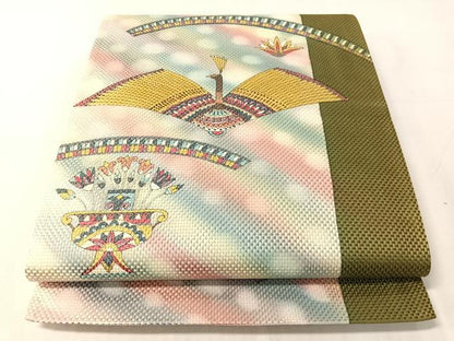 平和屋着物●太鼓柄袋帯　作家物　孔雀花文　金通し地　正絹　逸品　未使用　CABJ0602vp
