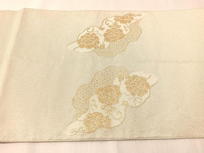 平和屋着物●太鼓柄袋帯　綴れ　道長花文　金銀糸　正絹　逸品　CABJ0605vp