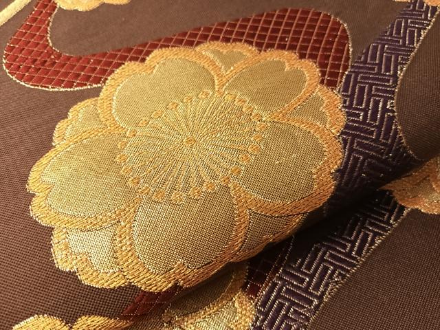 平和屋着物●六通柄袋帯　流水舞桜　金銀糸　正絹　逸品　CABJ0606vp