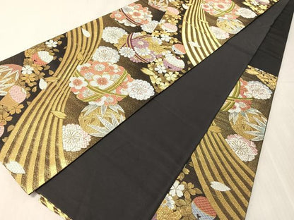 平和屋着物●六通柄袋帯　唐織　花毬文　金糸　長尺　正絹　逸品　CABJ0608vp