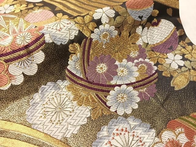 平和屋着物●六通柄袋帯　唐織　花毬文　金糸　長尺　正絹　逸品　CABJ0608vp