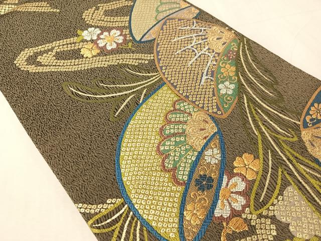 平和屋着物●六通柄袋帯　唐織　貝合わせ花文　金銀糸　正絹　逸品　CABJ0609vp