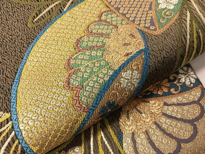 平和屋着物●六通柄袋帯　唐織　貝合わせ花文　金銀糸　正絹　逸品　CABJ0609vp