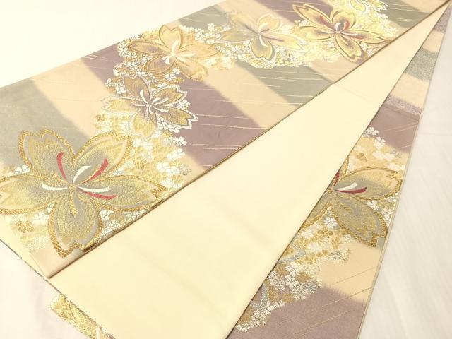 平和屋着物●六通柄袋帯　唐織　横段舞桜　金銀糸　正絹　逸品　CABJ0611vp