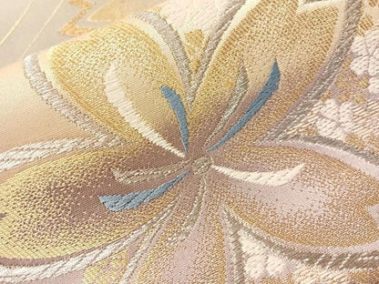 平和屋着物●六通柄袋帯　唐織　横段舞桜　金銀糸　正絹　逸品　CABJ0611vp