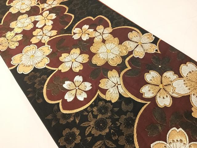 平和屋着物●六通柄袋帯　舞桜　黒地　金銀糸　正絹　逸品　CABJ0612vp