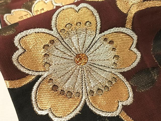 平和屋着物●六通柄袋帯　舞桜　黒地　金銀糸　正絹　逸品　CABJ0612vp