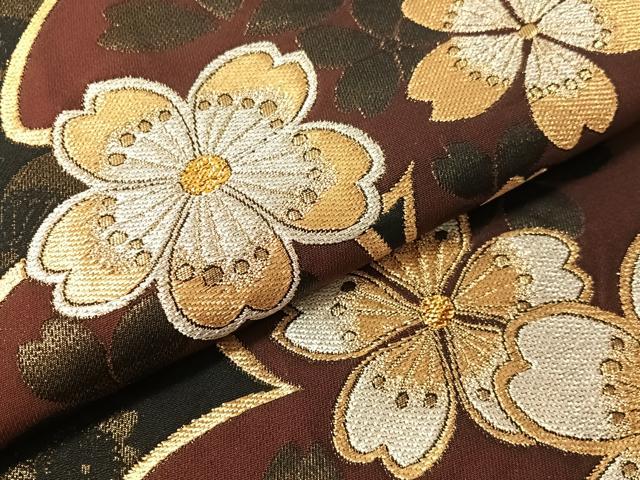 平和屋着物●六通柄袋帯　舞桜　黒地　金銀糸　正絹　逸品　CABJ0612vp