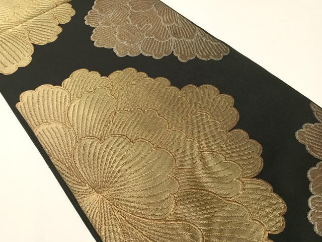 平和屋着物●六通柄　本袋帯　牡丹　黒地　金銀糸　正絹　逸品　CABJ0614vp