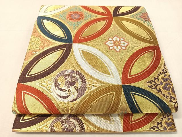 平和屋着物●六通柄袋帯　唐織　彩重ね　有職七宝花文　金糸　正絹　逸品　CABJ0615vp