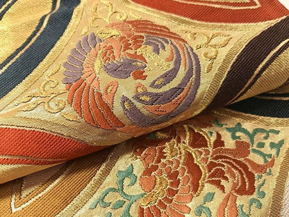 平和屋着物●六通柄袋帯　唐織　彩重ね　有職七宝花文　金糸　正絹　逸品　CABJ0615vp