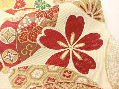 平和屋着物●六通柄袋帯　唐織　七宝花文　金糸　正絹　逸品　CABJ0616vp