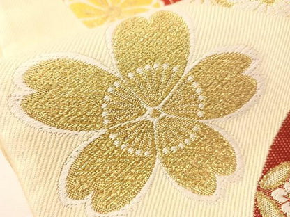 平和屋着物●六通柄袋帯　唐織　七宝花文　金糸　正絹　逸品　CABJ0616vp