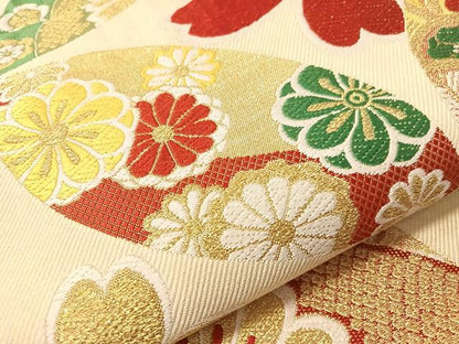 平和屋着物●六通柄袋帯　唐織　七宝花文　金糸　正絹　逸品　CABJ0616vp