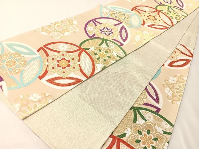 平和屋着物●六通柄袋帯　唐織　七宝花文　金糸　正絹　逸品　CABJ0617vp