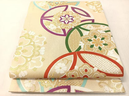 平和屋着物●六通柄袋帯　唐織　七宝花文　金糸　正絹　逸品　CABJ0617vp