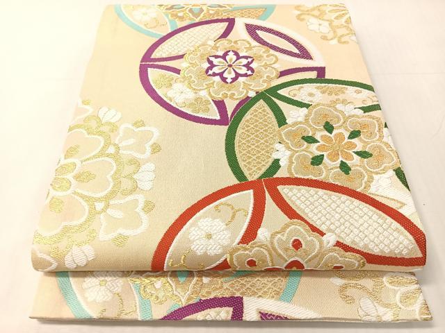 平和屋着物●六通柄袋帯　唐織　七宝花文　金糸　正絹　逸品　CABJ0617vp