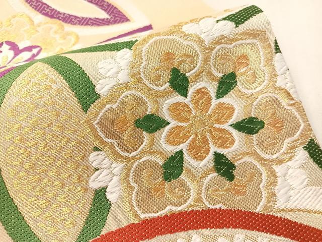 平和屋着物●六通柄袋帯　唐織　七宝花文　金糸　正絹　逸品　CABJ0617vp