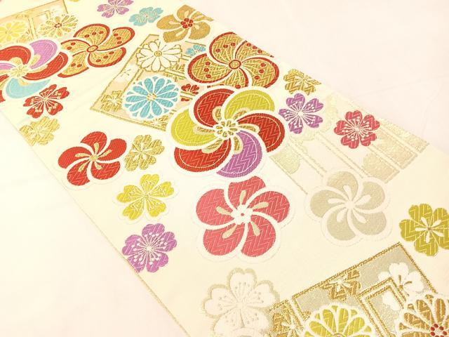 平和屋着物●六通柄袋帯　唐織　源氏香　ねじ花文　金糸　正絹　逸品　CABJ0618vp