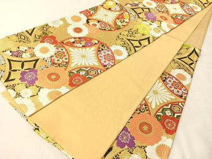 平和屋着物●六通柄袋帯　唐織　七宝花文　金糸　正絹　逸品　CABJ0619vp