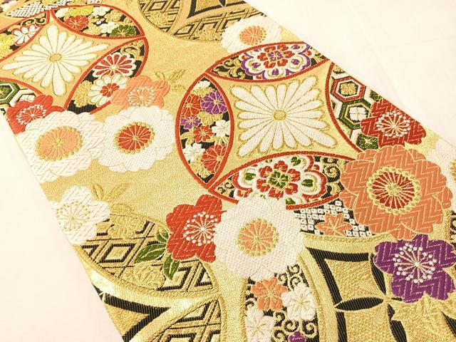 平和屋着物●六通柄袋帯　唐織　七宝花文　金糸　正絹　逸品　CABJ0619vp