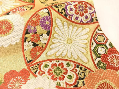 平和屋着物●六通柄袋帯　唐織　七宝花文　金糸　正絹　逸品　CABJ0619vp