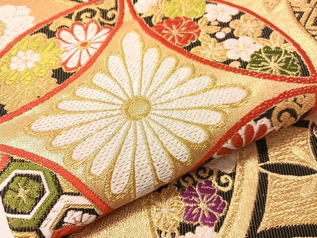 平和屋着物●六通柄袋帯　唐織　七宝花文　金糸　正絹　逸品　CABJ0619vp