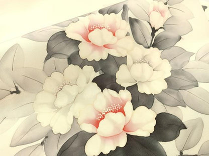 平和屋着物●塩瀬　九寸名古屋帯　作家物　手描き　枝花文　正絹　逸品　CABJ0620vp