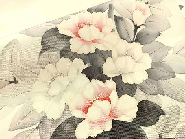 平和屋着物●塩瀬　九寸名古屋帯　作家物　手描き　枝花文　正絹　逸品　CABJ0620vp