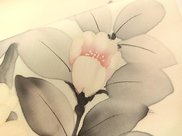平和屋着物●塩瀬　九寸名古屋帯　作家物　手描き　枝花文　正絹　逸品　CABJ0620vp