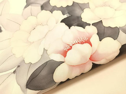 平和屋着物●塩瀬　九寸名古屋帯　作家物　手描き　枝花文　正絹　逸品　CABJ0620vp