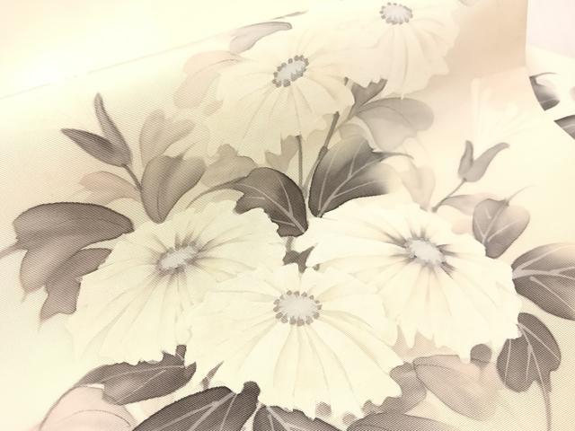 平和屋着物●塩瀬　九寸名古屋帯　手描き　紫峰　枝菊　正絹　逸品　CABJ0621vp