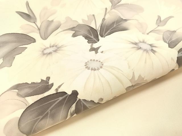 平和屋着物●塩瀬　九寸名古屋帯　手描き　紫峰　枝菊　正絹　逸品　CABJ0621vp