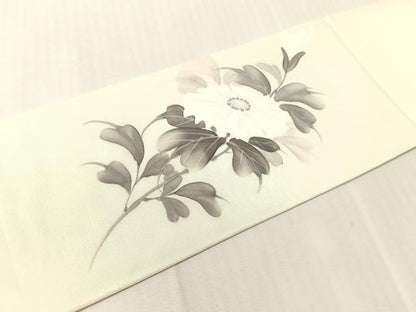 平和屋着物●塩瀬　九寸名古屋帯　手描き　紫峰　枝菊　正絹　逸品　CABJ0621vp