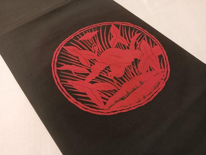 平和屋着物●塩瀬　九寸開き名古屋帯　ろうけつ染め　双鳥丸文　黒地　正絹　逸品　CABJ0623vp
