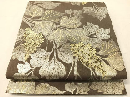 平和屋着物●六通柄袋帯　草花文　金銀糸　正絹　逸品　CABJ0626vp